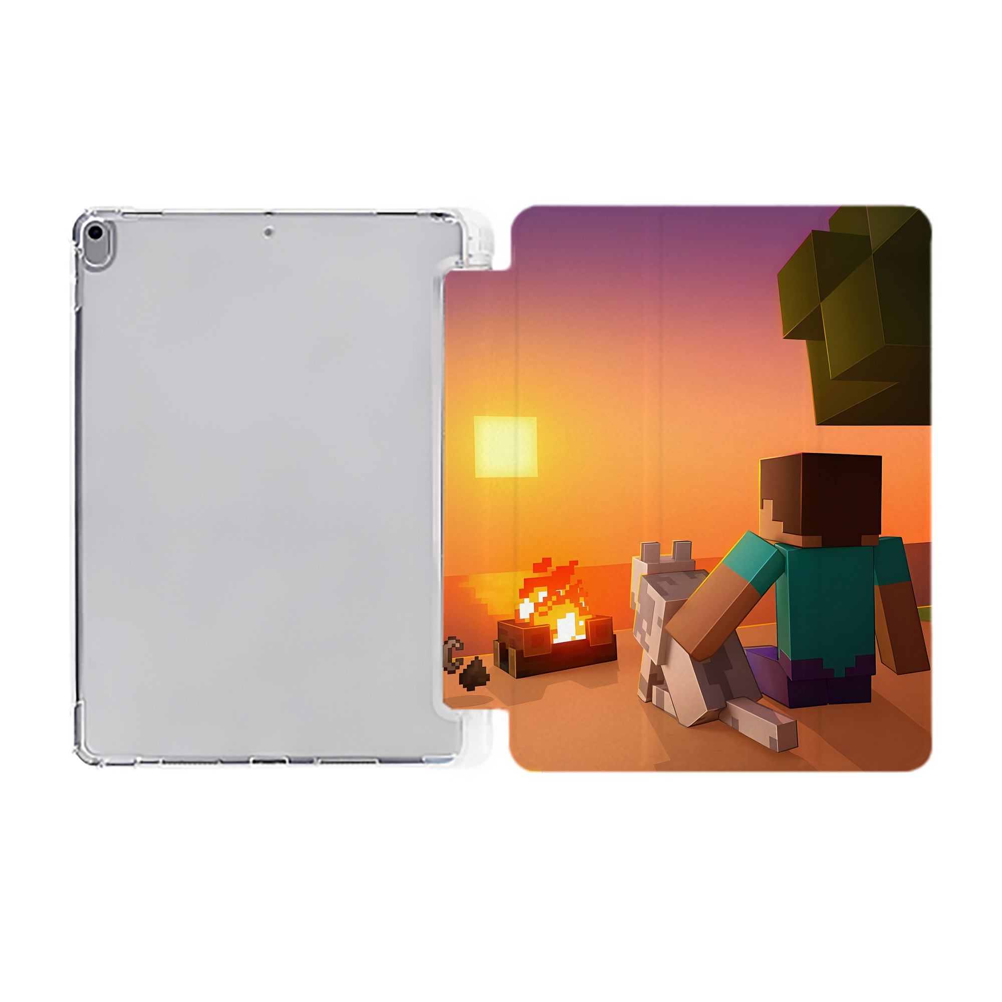（画像用） マインクラフト ブロックの世界 Minecraft MC Block world IPad ケース ペン収納付き 三つ折りスタンド PUレザー×シリコン 対応機種9.5/10.5/10.9インチ